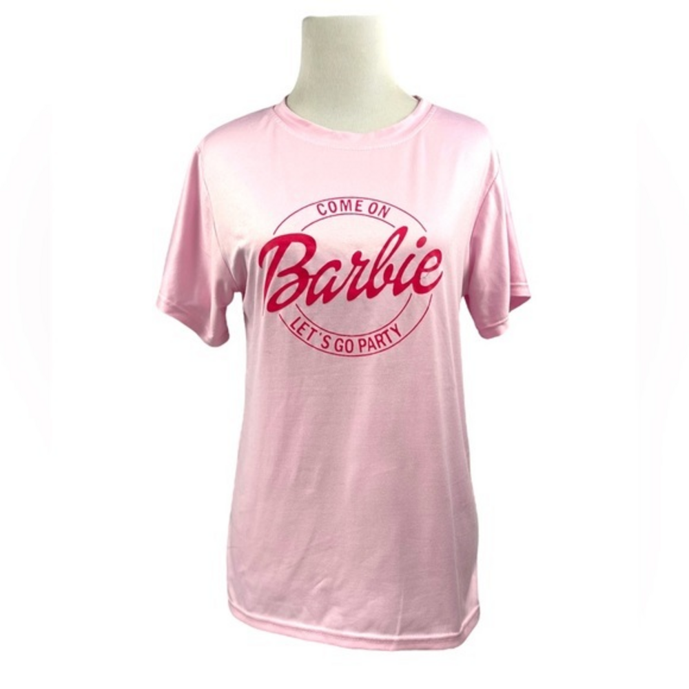 "Come On Barbie Let's Go Party" Pink Short Sleeve Tee Size Small Women's‎
